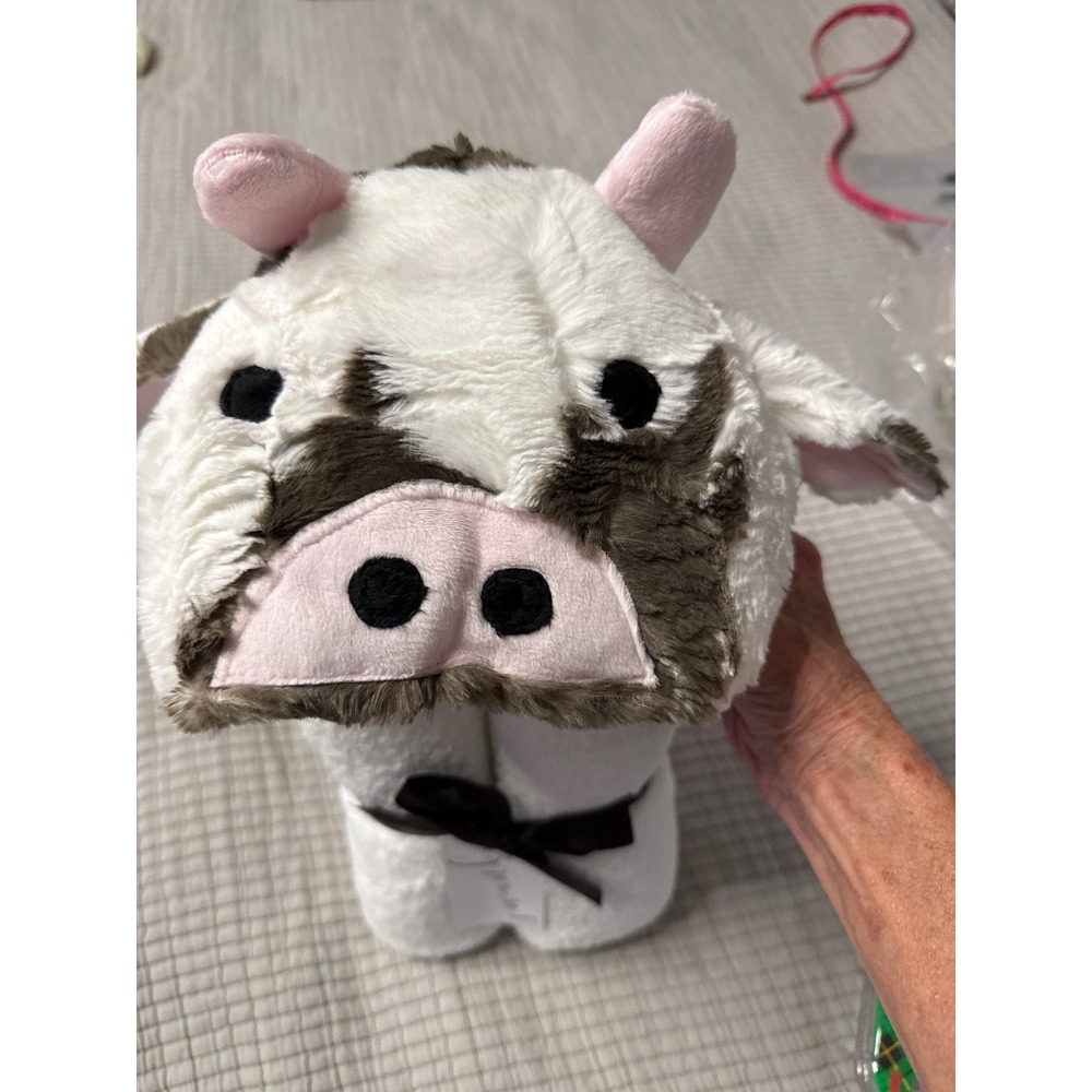 Swankie Blankie Hooded Baby Towel Cow Farm Animal Brown White Plush NWT